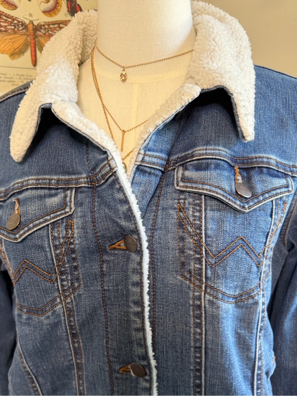 Wrangler Blue Denim Sherpa Collar Jacket - Picture 2 of 12